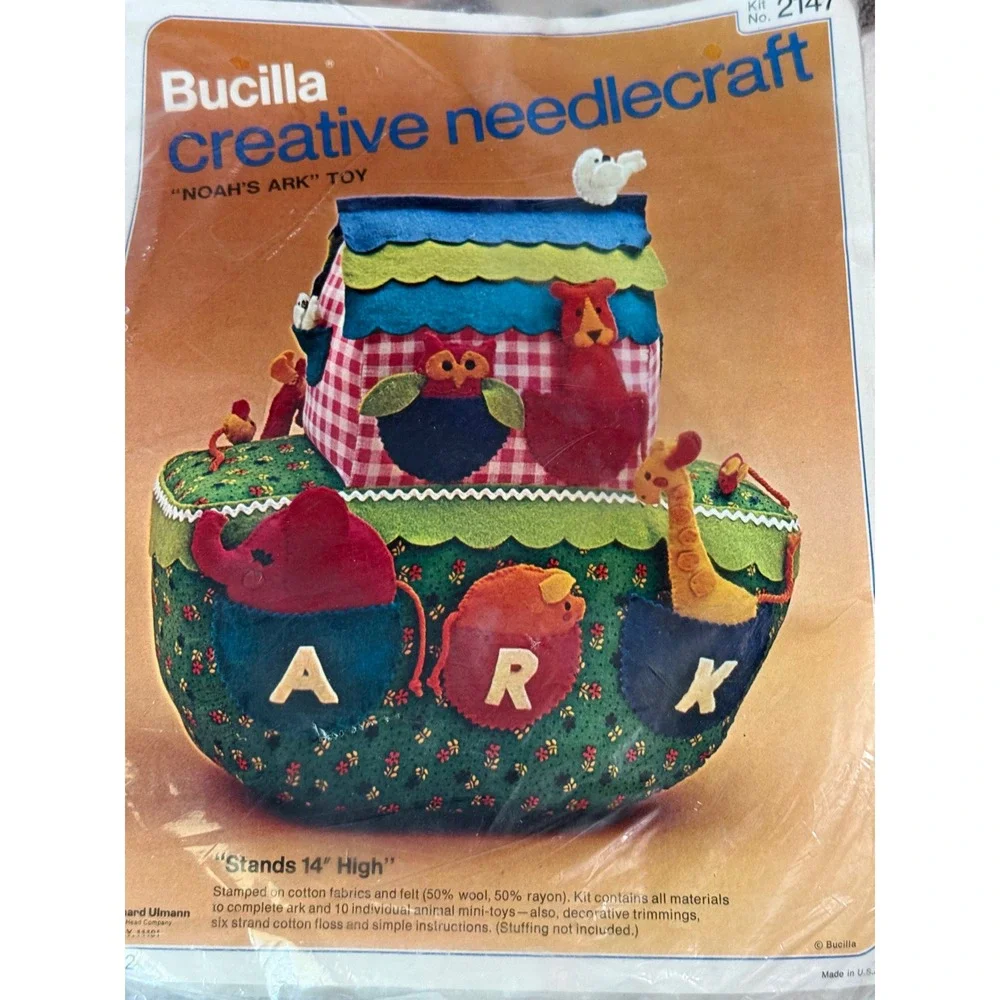 Bucilla Vintage Noahs Ark Toy Needlecraft Kit 2147 Stamped Felt Cotton 14 Inch